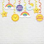 Festiko Colorful Rainbow, Cloud Theme Birthday Party Ceiling Decorations Items For Boys, Girls, Kids Birthday Decorations Supplies (Happy Birthday Swirls, Multicolour) 8 Pcs