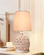 Homesake Modern Small Crystal Table Lamp,Contemporary Bedroom Bedside Nightstand Lamp,Desk Globe Lamp for Living Room Girls Kids Room, Pink Fabric Shade