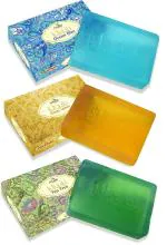 Anuspa Khadi Herbal Ocean Blue, Honey Lemon and Tea Tree Herbal Soaps 125g, (Pack of 3)