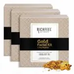 Richfeel Gold Facial Kit | Bright & Glowing Skin | Parlour Like Instant Glow With The Goodness Of Gold Foils| 30 g (Pack of 3)