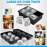 MOLDBERRY 6 Grid Big Size Ice Cube & Ice Ball Mould Combo Square (17 X 11.7 X 5 cm) & 2 in Cube & Round (18.3 X 12.5 X 5 cm) & 1.75 in Ball Pack of 2 (Black Color)