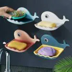 NOHERA Fish Soap Stand Holder for Bathroom & Kitchen Sink with Magic Stickers Wall Mounted Soap Dish Holder, Fish Shape Soap Stand (pack of 4)