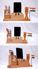 4 inch penstand calendar with ashoka flag clock