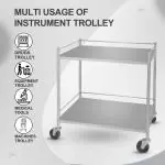 SAIFIX 2 SHELF SAINLESS STEEL MEDICAL ITNSTRUMENT TROLLEY WITH WHEEL (55 L X 40 W X 76 H CM,s)