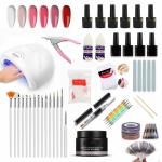 Coslifestore Gel Nail Extension Kit With Nail Art Equipments Pack of 600 48 Watts UV Lamp, Gel Polish, Top Coat Base Coat, Nail Stickers, False Nails Nail Art Decoration Tools Diy Nail Extension Kit