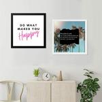 Gathari Set of 2 Motivational Quotes Wall Art Painting, Framed Paintings For Home Office Decor Wanderlust and Happiness, 7x7 inches