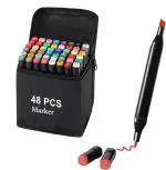 Shuban 48Pcs Dual Tip Art Markers With Carrying Case For Painting Sketching Calligraphy Drawing-Twin Head Permanent Colouring Marker Pens For Kids Adult