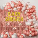 SPECIALYOU.IN Baby Shower Decoration items with white & rose gold balloons for decoration and foil curtain for decoration, seemantham decoration items, mom to be decoration items set- 72 Pcs
