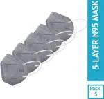 Wellstar N95 / KN95 Reusable, Washable 5-Layer Anti-Pollution Face Mask N95 / KN95 Reusable, Washable 5-Layer Anti-Pollution Face Mask With Nose Pin, Melt Blown Reusable, Washable, Water Resistant Non-Washable,(Grey, Free Size, Pack of 5)