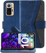 Autofocus Faux Leather Back Case Flip Cover for Mi Redmi Note 10 Pro Max with ID Card Slot | Foldable Stand | 2 Card Slot | 1 Cash Slot | Magnetic Closure - Executive Blue, 23760