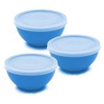 Jaycee Microwave Safe And BPA Free Blue Round Virgin Plastic Multipurpose Bowl With Lid - 300 Ml (Pack Of 3)