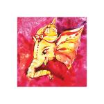 Random Printed Multicolor Golden Ganpati Art Canvas Painting