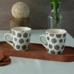 HOUSE OF CERAMICS - Black Pansy Flower Coffee Mug (Set of 2)
