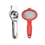 URBAN BUY Stainless Steel Lemon Squeezers With Solid Plastic Tea Strainer and Multicolour, (Pack of 2)