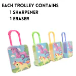 Surprise Kids (Pack of 2) Unicorn Theme Designer Trolley Suitcase with Pencil Sharpener & Eraser, Cute Stationery Set for Kids