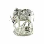 GoldGiftIdeas Silver Cow and Calf Idol With Bal Gopal, 22x18 cm