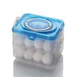 ECOVISTA 24 GRID Blue Egg Holder Egg Tray with Lid, Stackable Deviled Egg Carrier, Portable Egg Container with Handle for Fridge Freezer Storage Container Unbreakable Plastic Egg Box, Egg Tray for Fridge Egg Basket Organizer