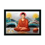 Dharvika Innovations Vinyl Buddha Paintings For Living Room With Frame, 14 X 20 Inch