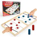 Little Berry 2 in 1 Wooden String Hockey Board Game for Adults & Kids With White Board - Fastest Finger First Game (Multicolour)