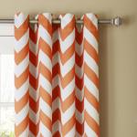 Dekor World Cotton Orange Chevron Printed With Voil Sheer Eyelet Curtain Set (Pack of 3)-110x215cm (4x7Feet) Door Curtain
