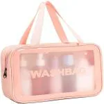 House of Quirk Clear Toiletry Bag, Wash Make Up Bag PVC Waterproof Zippered Cosmetic Bag(Pink)