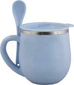 Rema Blue Plastic, Stainless Steel Coffee Mug with Lid and Spoon 200 ml (Pack of 2)