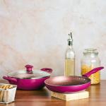 Vinod Lilac Non-Stick 2Pcs Cookware Set- Frypan 24cm, Kadai 2.4L w/Glass Lid | Induction Friendly
