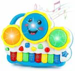 House of Kids Drum Keyboard Musical Piano with Flashing Light Animal Sounds & Song Battery Operated Toy