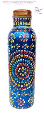 Rastogi Handicrafts Pure Copper Water 100% Leak Proof, Blue Hand Painted Bottle 950 ml