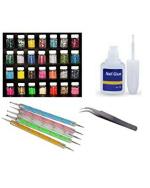 WorldWesties Nail Art Rhinestones Decoration Beads, Sequin, Glitter Nail Rhinestones 28 Acrylic 3D decoration, A Glue, A Tweezers Multicolor Pack of 35