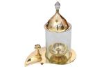K T Handicrafts Gold Brass Akhand Diya And Agarbatti In A Tray Stand