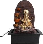 Chronikle Brown, Golden Polyresin Ganesha Idol Table Top Home Decor Indoor 4 Round Steps Waterfall With Speed Controller Pump And Led Lights