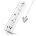 EMBOX 10A Extension Board with 5 Meter Cable with USB & Master Switch-Spike Guard with 3 Universal Sockets 3 USB Ports-Extension Cord with Safety Shutter-2500W (3 Sockets + 3 USB, 5 Mtr Cord Length)