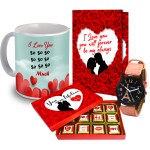 Midiron Chocolate Gifts Combo for Girlfriend/Boyfriend|Valentines Day Hamper| Anniversary, Birthday Combo with Handmade Chocolate Box, Printed Ceramic Coffee Mug & Love Greeting Card