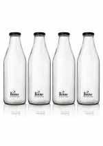 Mr. Butler Glass Bottle with Extra Caps, 1 Litre, Pack of 4, Clear