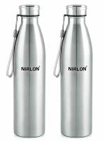 NIRLON Stainless Steel Single Wall Plain Water Bottle with String/ Fridge Refrigerator Bottle/ 100% Leak Proof/ Office Bottle/ School Bottle, 1000 ML, Set of 2