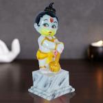 FAMTURE Multi Color Polyresin Marble White Shining Hanuman Showpiece Statue Home Decor Item Decorative Showpiece - 10.3 cm