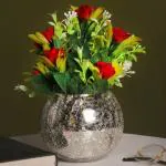 Bs Amor Red Artificial Flower With Crackled Glass Vase Decoration 4X8 inch