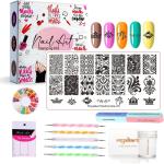 Royalkart Nail Art Kit For Women Professional 48 Pcs Glitter Bottles Rhinestones 5 Stamping Plates French Nail Stamper & Scraper Nail Art Tools-Gift For Girl