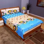 LiveWell Lion Print Double Bedsheet with King Size Pillow Covers Covers_Size-208x213 Cm