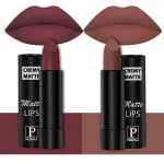 PERPAA Creamy Matte Lipstick Combo Set Of 2 Bright Long Stay Intense Color 3.5gm Each|Tan Red,Nude Brown