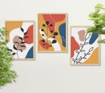 SAF Set of 3 Modern Art Premium Brown Frame Painting For Home Décor SA-B218K3