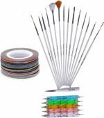 Looks United 15 Nail Art Brushes, 5 Dotting Tools, 5 Striping Tape Rolls (Pack Of 25)