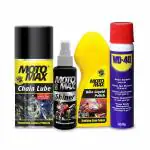 Motomax 2W Grooming and Maintenance Kit (1 - WD 40 Spray 63.8 g, Bike Liquid Polish 100 ml, Shiner Polish 100 ml, Chain Lube Spray 200 ml)
