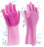 Fulkiza Silicone Scrubbing Gloves, Non-Slip, Dishwashing And Pet Grooming Wet And Dry Glove (Large)