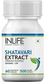 Inlife Shatavari Extract Asparagus Recemosus (Saponins > 20%) Women's Wellness Supplement, 500 mg - 60 Vegetarian Capsules (60)