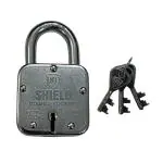 KI SHIELD Square PAD Lock 60MM (ATOOT) || Double Locking, Hardened Shackle || Strong Body, ATOOT || (8 Levers, 3 Keys, Riveted Extra)|| Key and Lock || Steel Lock || Home Lock || Security Lock || Door lock