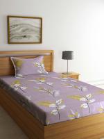 Klotthe Grey Floral 210 TC Cotton Blend Single Bed Sheet with Pillow Cover