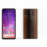 Kite Digital Motorola One Vision Back Screen Protective Film Carbon Fiber Skin Transparent Screen Guard Sticker & Premium Tempered Glass Screen Protector
