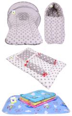Toddylon New Born Baby Boy's & Baby Girl's Bedding Combo of Net Bed Sleeping Bag Gaddi Set & Sheets Sets